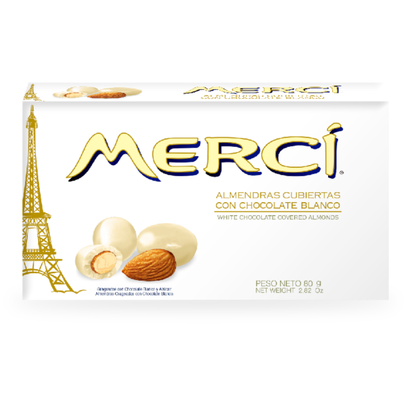 MERCI ALMENDRA CON CHOCOLATE BLANCO X 80GR